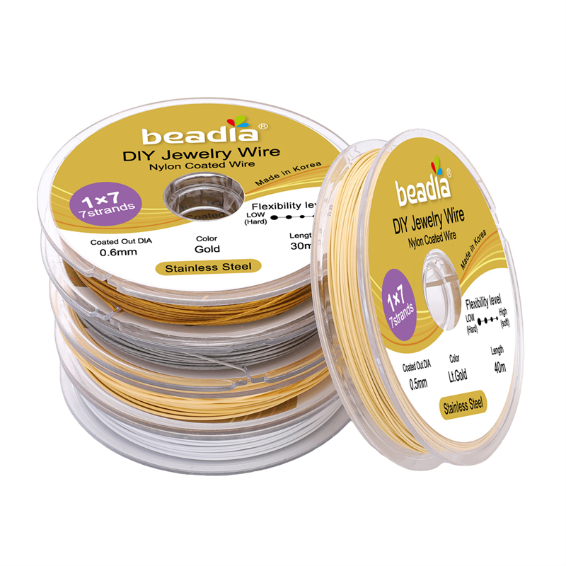 Jewelry Making Light - 30-50M/Rol 304 RVS Draad 0.3/0.38/0.5/0.6mm Goud/Lichtgoud/Rhodium/Wit